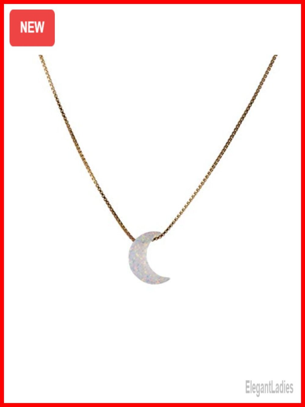 Opal Crescent Moon Pendant Necklace Gold-Filled 16+2" Box Chain Dainty
